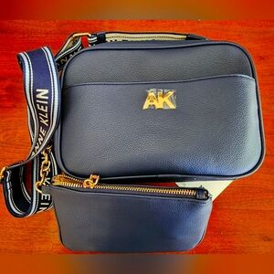 NWT Anne Klein Blue Camera Crossbody Handbag with wristlet wallet